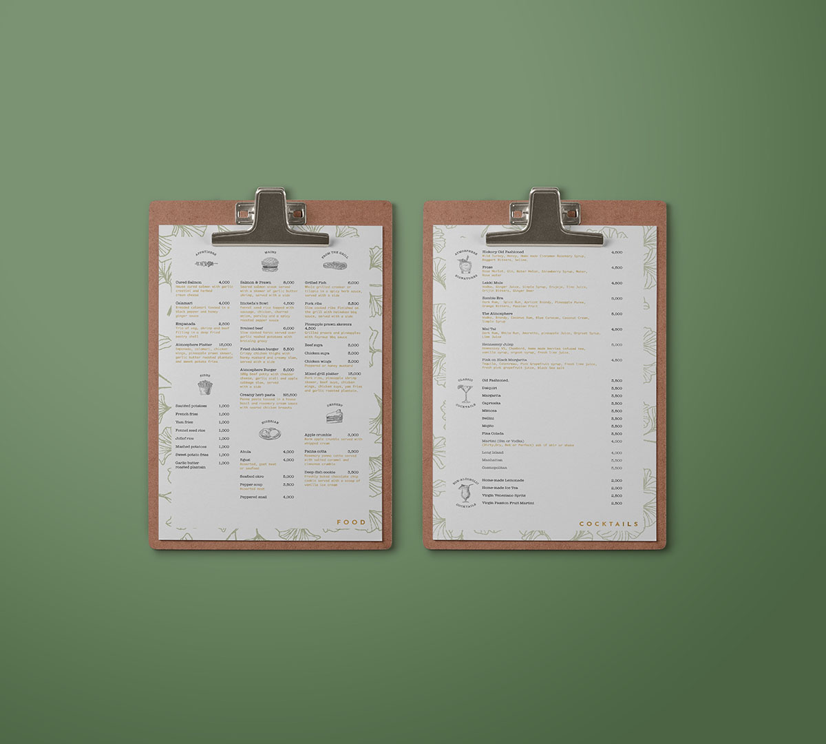 氛围餐厅菜单