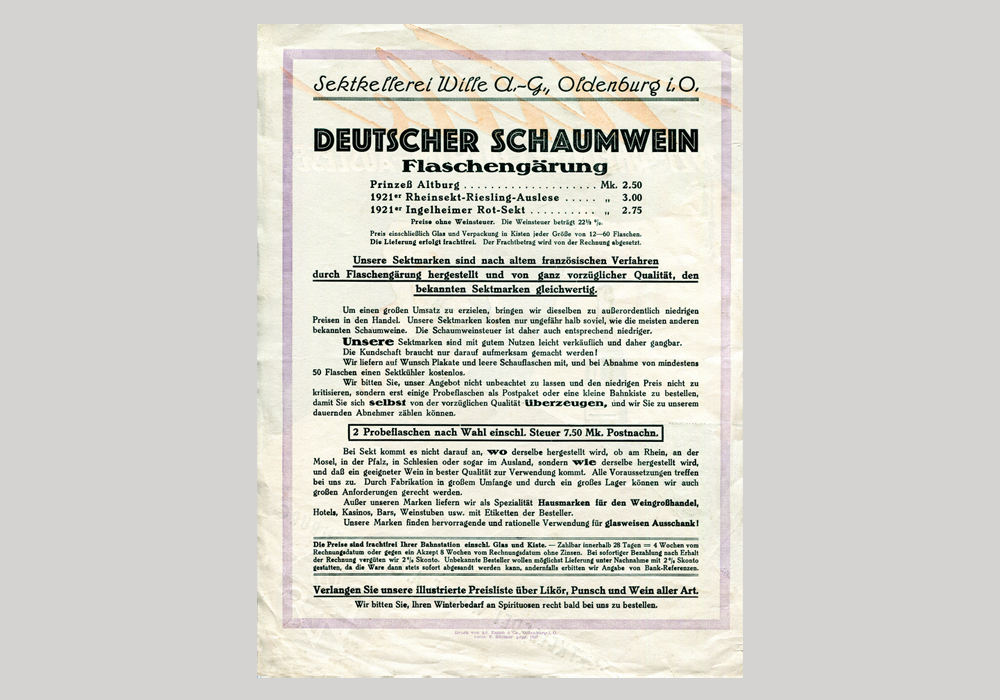 Sektkellerei Wille flyer(德国，1925年)
